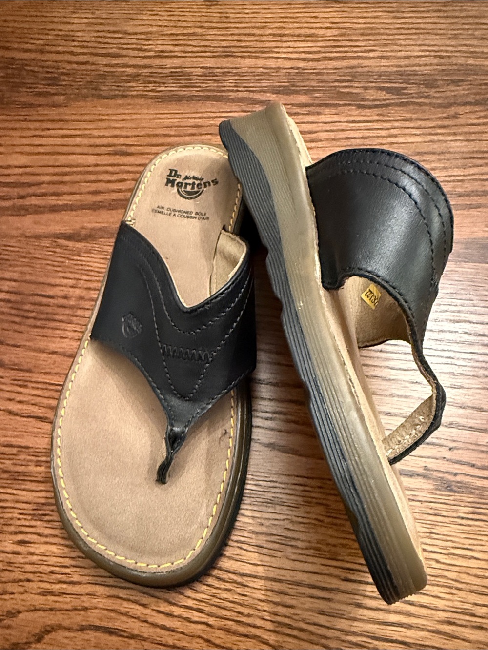 Vintage Dr Martens Sandals Made in England Black Leather Chunky Thong UK 5